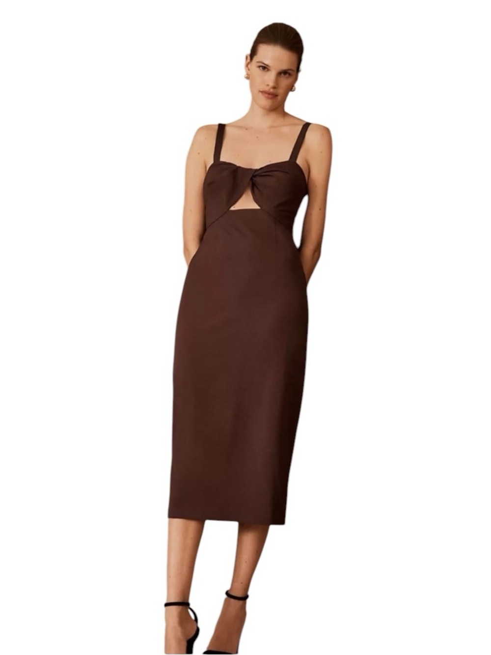 BHLDN - Brown Twist Front Cutout Midi Dress Size 0